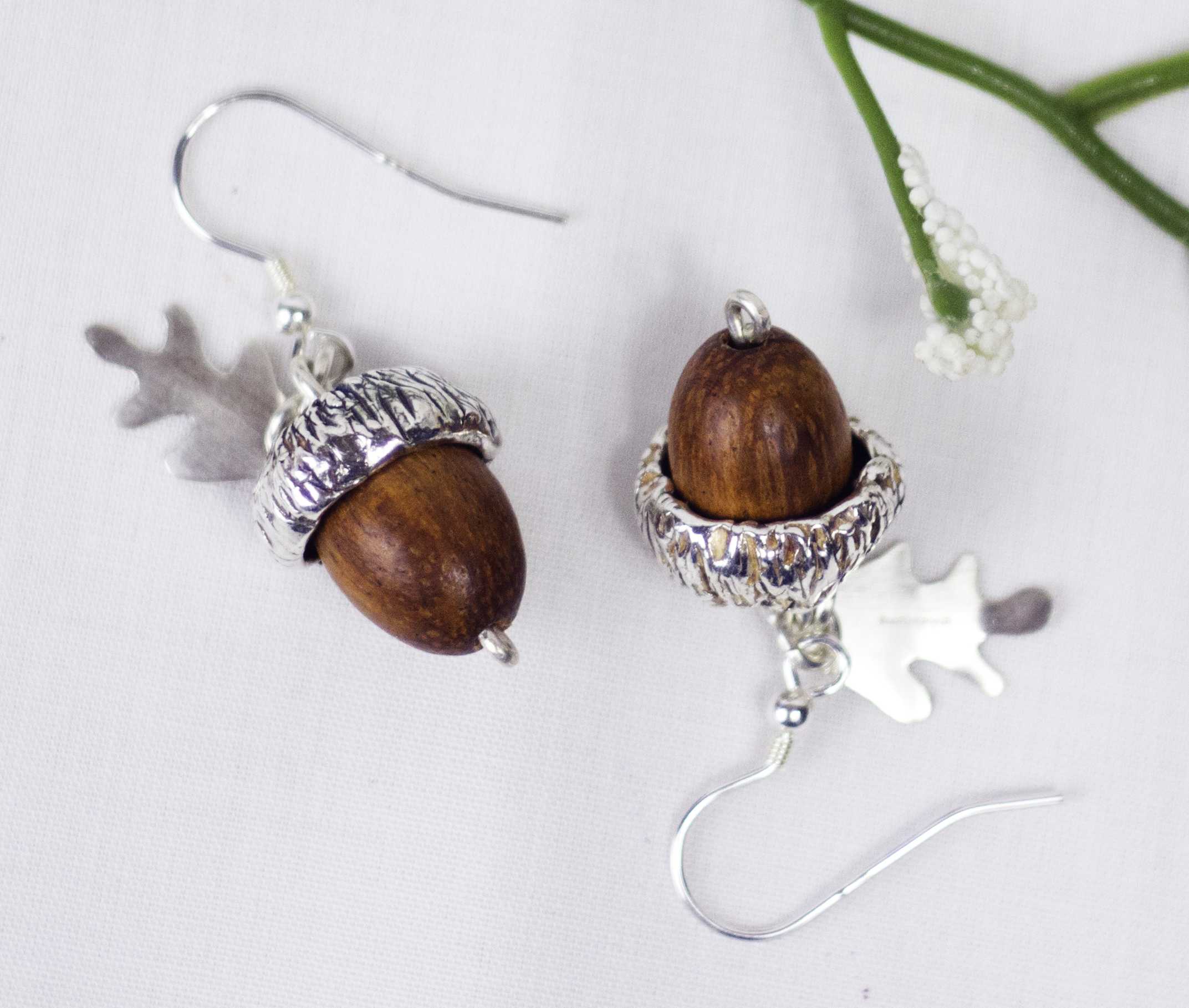 Acorn Earrings with wooden bead centre